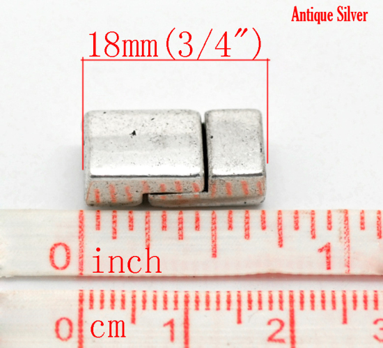 Image de Fermoir Toggle Magnétique en Laiton Rectangle Argent Vieilli 18mm x 9mm, 5 Pcs