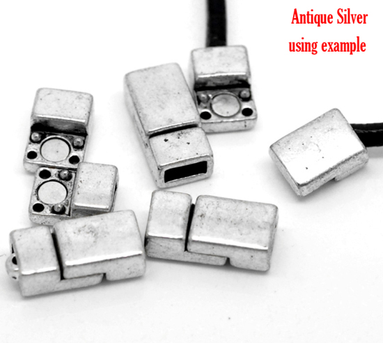 Image de Fermoir Toggle Magnétique en Laiton Rectangle Argent Vieilli 18mm x 9mm, 5 Pcs