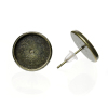 Picture of Brass Ear Post Stud Earrings Cabochon Settings Round Antique Bronze (Fits 12mm Dia.) 14mm( 4/8") x 13mm( 4/8"), Post/ Wire Size: (21 gauge), 50 PCs                                                                                                           