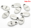 Picture of Zinc Based Alloy Charms Antique Silver Color Message " Wish " Carved 15mmx8mm( 5/8"x 3/8"), 50 PCs