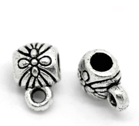Bild von Antiksilber Blume Muster Element Perlen Beads 9x6mm,verkauft eine Packung mit 100