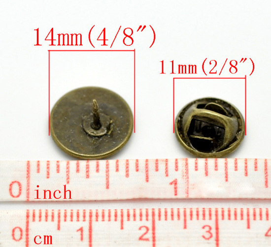 亜鉛合金 タイタック ラペルピンブローチ パーツ 円形 真鍮古美 台座付 ( 12mmに適応) 14mm x10mm 11mm x6mmm、 30 セット の画像