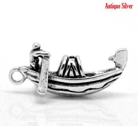 Immagine di Lega di Zinco 3D Charm Ciondoli Nave Argento Antico Nulla Disegno 23mm x 11mm, 20 Pz