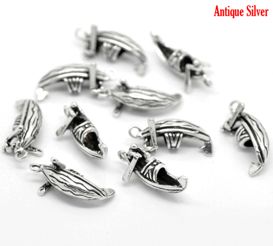 Immagine di Lega di Zinco 3D Charm Ciondoli Nave Argento Antico Nulla Disegno 23mm x 11mm, 20 Pz