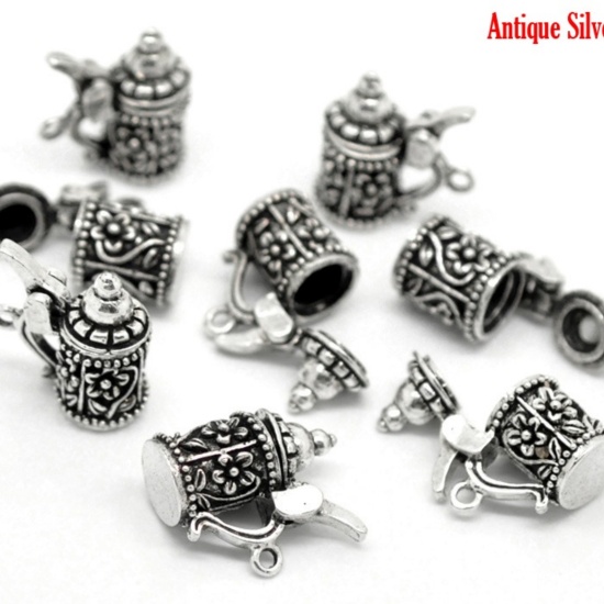 Immagine di Lega di Zinco 3D Charm Ciondoli Tazza Argento Antico Fiore Disegno 19mm x 18mm, 10 Pz