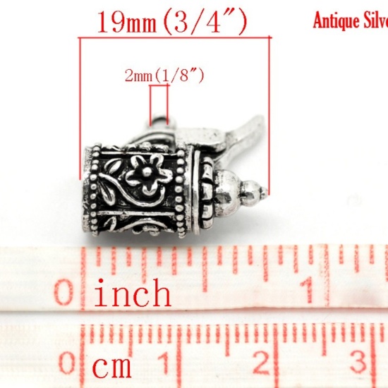 Immagine di Lega di Zinco 3D Charm Ciondoli Tazza Argento Antico Fiore Disegno 19mm x 18mm, 10 Pz