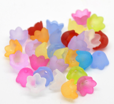 Image de Coupelle en Acrylique Fleur Couleur au Hasard Givré (Approprié à Perle 10mm) 10mm x 7mm, 300 PCs
