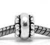 Imagen de Aleación del Metal Del Zinc de Estilo Europeo Cuentas Agujeros Grandes Rueda Plata Antigua Diamantes de imitación Color Plateado Aprox 9mm x 7mm, Agujero: acerca de 4.8mm, 50 Unidades
