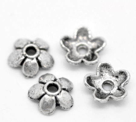 Image de Coupelle en Alliage de Zinc Fleur Argent Vieilli 6mm x 6mm, 300 PCs