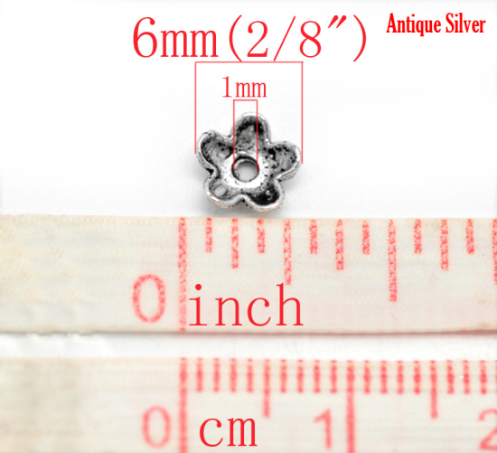 Image de Coupelle en Alliage de Zinc Fleur Argent Vieilli 6mm x 6mm, 300 PCs