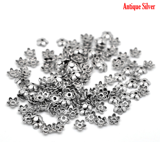 Image de Coupelle en Alliage de Zinc Fleur Argent Vieilli 6mm x 6mm, 300 PCs