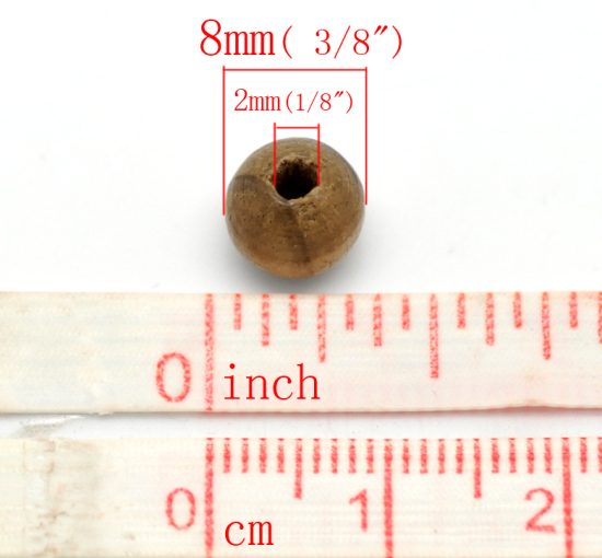 Picture of Natural Wood Spacer Beads Ball Coffee 8mm Dia, Hole: Approx 2mm, 800 PCs