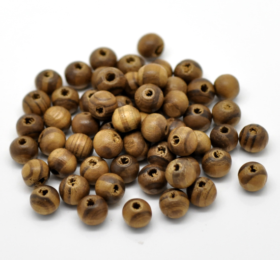 Picture of Natural Wood Spacer Beads Ball Coffee 8mm Dia, Hole: Approx 2mm, 800 PCs