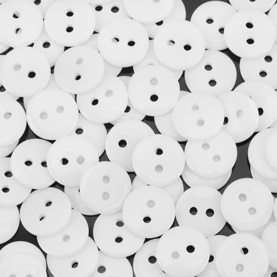 Picture of Resin Sewing Buttons Scrapbooking 2 Holes Round White 11mm( 3/8") Dia, 500 PCs