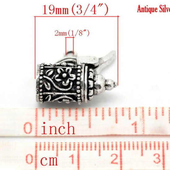 Immagine di Lega di Zinco 3D Charm Ciondoli Tazza Argento Antico Fiore Disegno 19mm x 18mm, 10 Pz