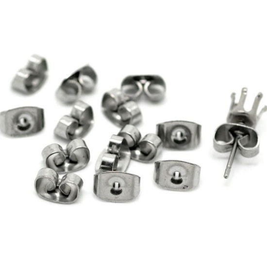 Imagen de Enchufe de oído 304 Acero Inoxidable de Mariposa Tono de Plata 6mm x 4mm, 2000 Unidades