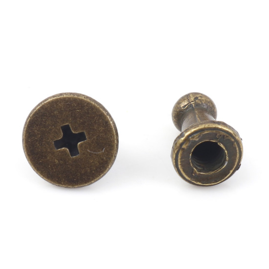 Picture of Iron Based Alloy Screw On Spike Rivets Studs Antique Bronze 9x6mm(3/8"x2/8") 7x6mm(2/8"x2/8"), 50 Sets