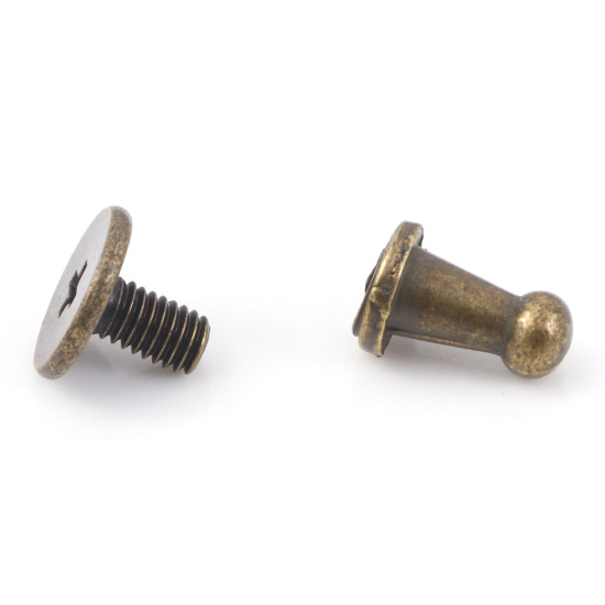 Picture of Iron Based Alloy Screw On Spike Rivets Studs Antique Bronze 9x6mm(3/8"x2/8") 7x6mm(2/8"x2/8"), 50 Sets