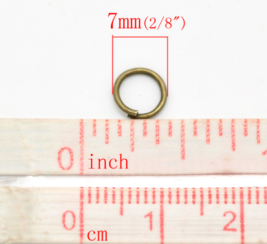 Picture of 0.8mm Iron Based Alloy Open Jump Rings Findings Round Antique Bronze 7mm Dia, 1000 PCs
