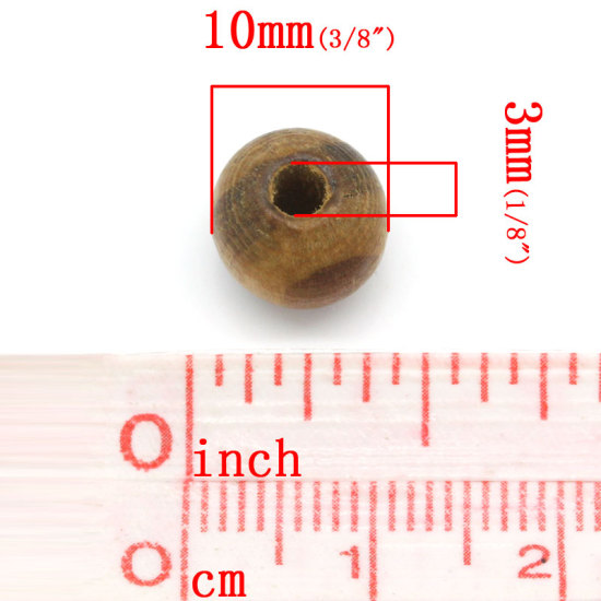 Picture of Natural Wood Spacer Beads Ball Coffee Stripe 10mm Dia, Hole: Approx 3mm, 300 PCs