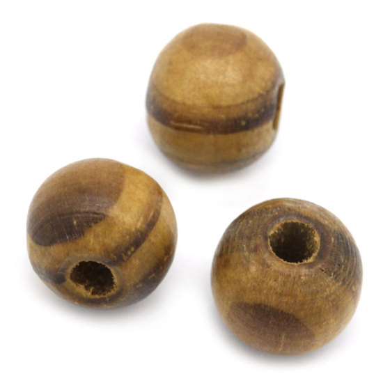 Picture of Natural Wood Spacer Beads Ball Coffee Stripe 10mm Dia, Hole: Approx 3mm, 300 PCs