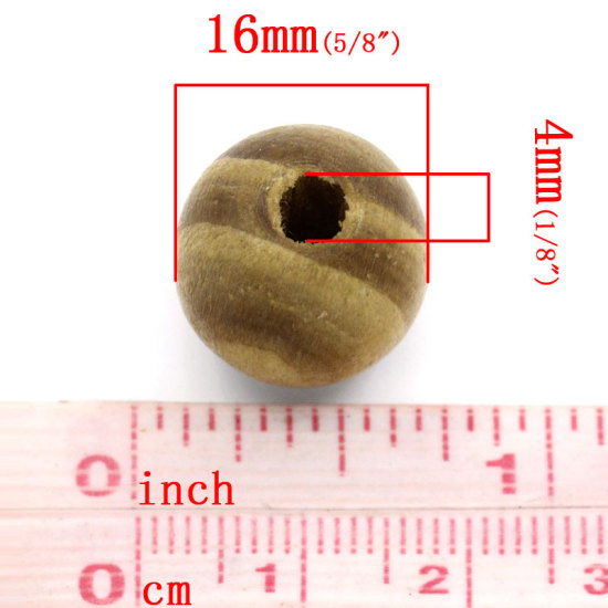 Picture of 50PCs Coffee Stripe Dyed Round Natural Wood Beads 16mm