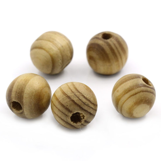 Picture of 50PCs Coffee Stripe Dyed Round Natural Wood Beads 16mm