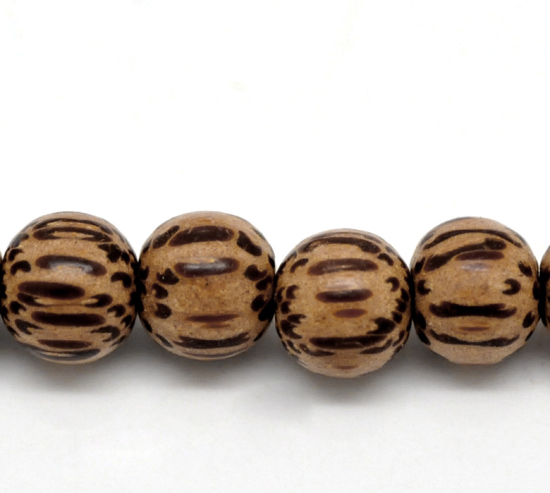 Picture of Coco Wood Spacer Beads Round Coffee Zebra Stripe Pattern About 8mm - 9mm Dia, Hole: Approx 2mm, 80cm long, 1 Strand (Approx 97 PCs)