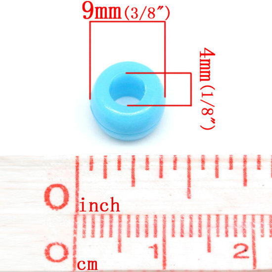 Image de Perles en Plastique Tambour Bleu 9mm x 6mm, Trou: env. 4mm, 500 Pcs