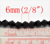 Picture of Crystal Glass Loose Beads Bicone Black Faceted About 6mm x 6mm, Hole: Approx 1.5mm, 28cm long, 2 Strands (Approx 48 PCs/Strand)