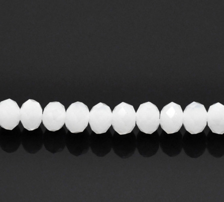 Picture of Crystal Glass Loose Beads Round White Faceted About 6mm x 5mm, Hole: Approx 1.5mm, 45cm long, 2 Strands (Approx 98 PCs/Strand)