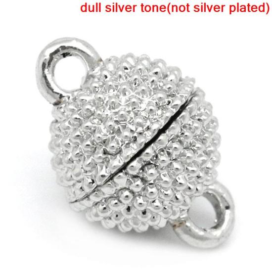 Picture of Brass Magnetic Clasps Ball Silver Tone Dot Carved 13mm( 4/8") x 9mm( 3/8"),10 Sets                                                                                                                                                                            