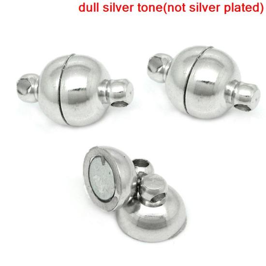 Picture of Brass Magnetic Clasps Half Ball Silver Tone 11mm( 3/8") x 6mm( 2/8"), 20 Sets                                                                                                                                                                                 