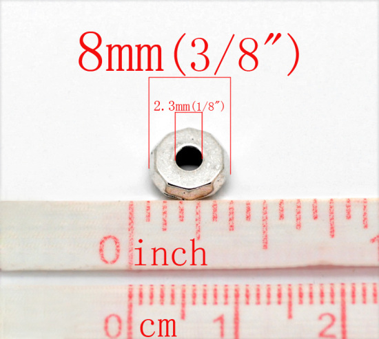 Bild von Zinklegierung Spacer Perlen Zwischenperlen Rund Antiksilber ca. 8mm D., Loch:ca. 2.3mm, 100 Stück