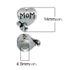 Picture of Zinc Metal Alloy European Style Large Hole Charm Beads Heart Antique Silver Message "Mom" Carved About 14mm( 4/8") x 11mm( 3/8"), Hole: Approx 4.5mm, 2 PCs