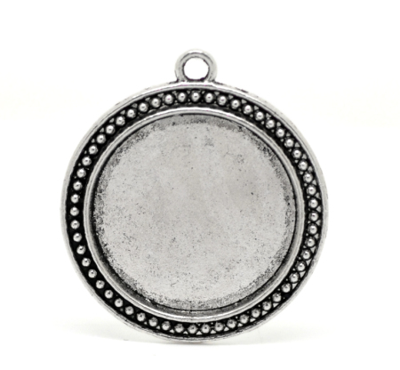 Zinc Based Alloy Cabochon Setting Pendants Round Disc Antique Silver Color (Fits 30mm Dia) 4.4cm x 3.9cm, 5 PCs