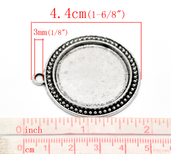 Picture of Zinc Based Alloy Cabochon Setting Pendants Round Antique Silver Color (Fits 30mm Dia) 4.4cm x 3.9cm, 5 PCs