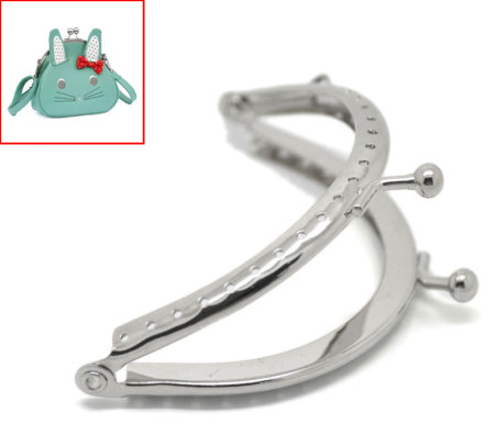 Iron Based Alloy Kiss Clasp Lock Purse Frame Arch Silver Tone 9x6.3cm(3 4/8"x2 4/8"), 5 PCs