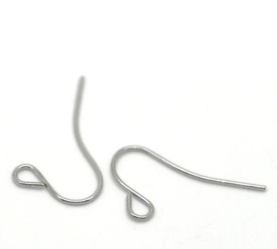 Image de Apprêts de Boucles d'Oreilles Crochets d'Oreille en Alliage de Fer Forme Courbé Argent Mat 20mm x 10mm, Epaisseur de Fil: (22 gauge), 500 Pcs