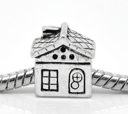 Image de Perles à Gros Trou au Style Européen en Alliage de Zinc Maison Argent Antique Plaqué 12mm x 11mm, Tailles de Trous: 4.5mm, 20 Pcs