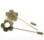 Picture of Brass Stick Pin Brooches Findings Flower Antique Bronze Cabochon Settings (Fits 12mm Dia.) 8.2cm(3 2/8") x 2.6cm(1"), 10 PCs