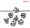 Picture of Zinc Metal Alloy European Style Large Hole Charm Beads Crown Antique Silver Star Carved Clear Rhinestone About 14mm x 10mm, Hole: Approx 4.5mm, 10 PCs