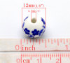 Bild von Keramik Perlen Oval weiß Blau Blumen Motiv 12mm D Loch:ca. 2.5mm 30 Stücke