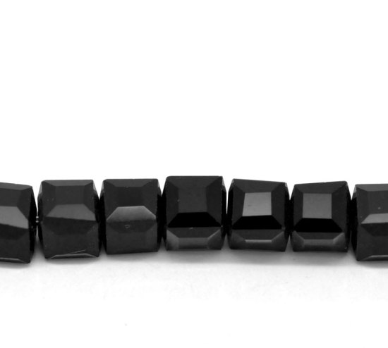 Picture of Crystal Glass Loose Beads Square Black Faceted About 6mm x 6mm, Hole: Approx 1mm, 55cm long, 1 Strand (Approx 100 PCs/Strand)