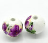 Image de Perles en Céramique Rond Blanc Fleur 12mm Dia, Taille de Trou: 2.5mm, 30 PCs