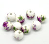Изображение Бусины из Керамики 12мм с узором "Цветы" Белые, 2.5mm, 30 шт/уп