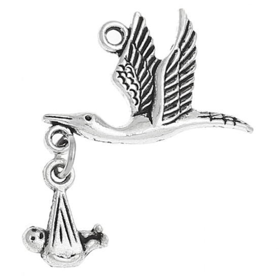 Immagine di Lega di Zinco Charm Ciondoli Gru Argento Antico Nulla Disegno 29.0mm x 24.0mm, 20 Pz