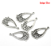 Picture of Zinc Based Alloy Filigree Stamping Chandelier Connectors Teardrop Antique Silver Color Hollow 26mm x 14mm, 50 PCs