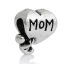 Bild von 2 Stück Zinklegierung Muttertag Charm-Perlen mit großem Loch im europäischen Stil Antiksilber Herz Message " Mom " 14mm x 11mm, Loch: Ca. 4.5mm