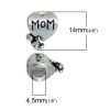 Picture of 2 PCs Zinc Based Alloy Mother's Day European Style Large Hole Charm Beads Antique Silver Color Heart Message " Mom " 14mm x 11mm, Hole: Approx 4.5mm